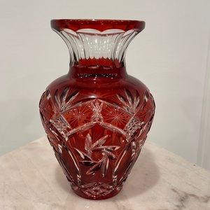 Avitra cobalt red cut crystal vase